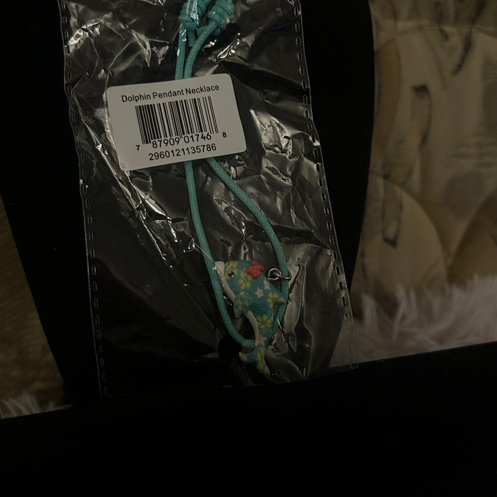 Turquoise Floral Dolphin Pendant Cord Necklace